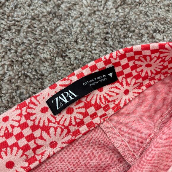 Zara Women’s Orange Daisy Print Flare Pant Sz S Split Hem Retro 70s Boho - Picture 12 of 13